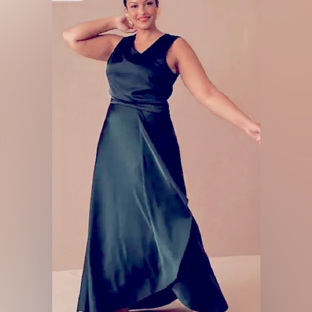 Anthropologie BHLDN Espen Satin Navy Maxi Formal Gown Dress Plus Size 26W